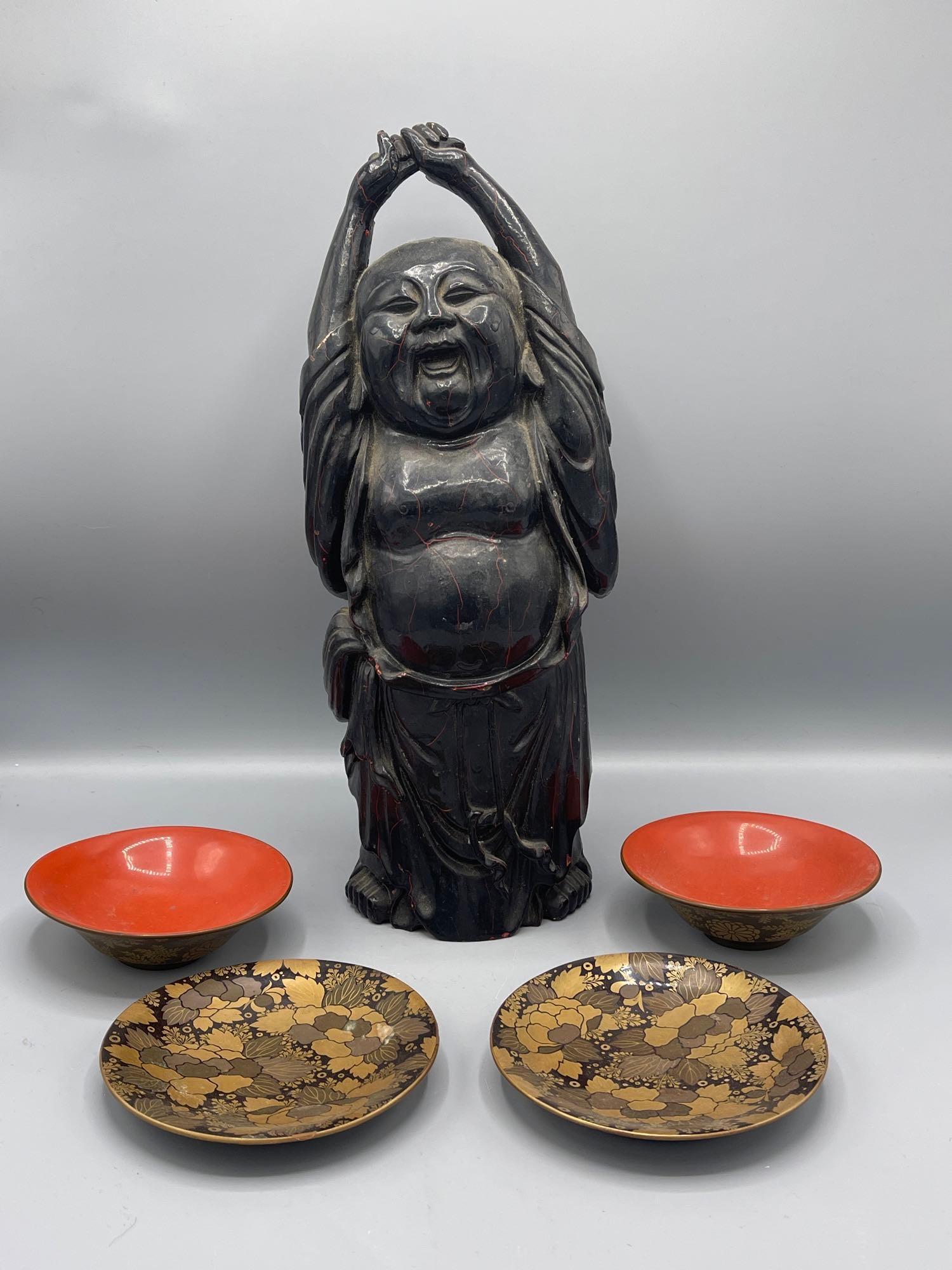 Lacquer Grouping: Buddha, Bowls, Plates (1 of 13)
