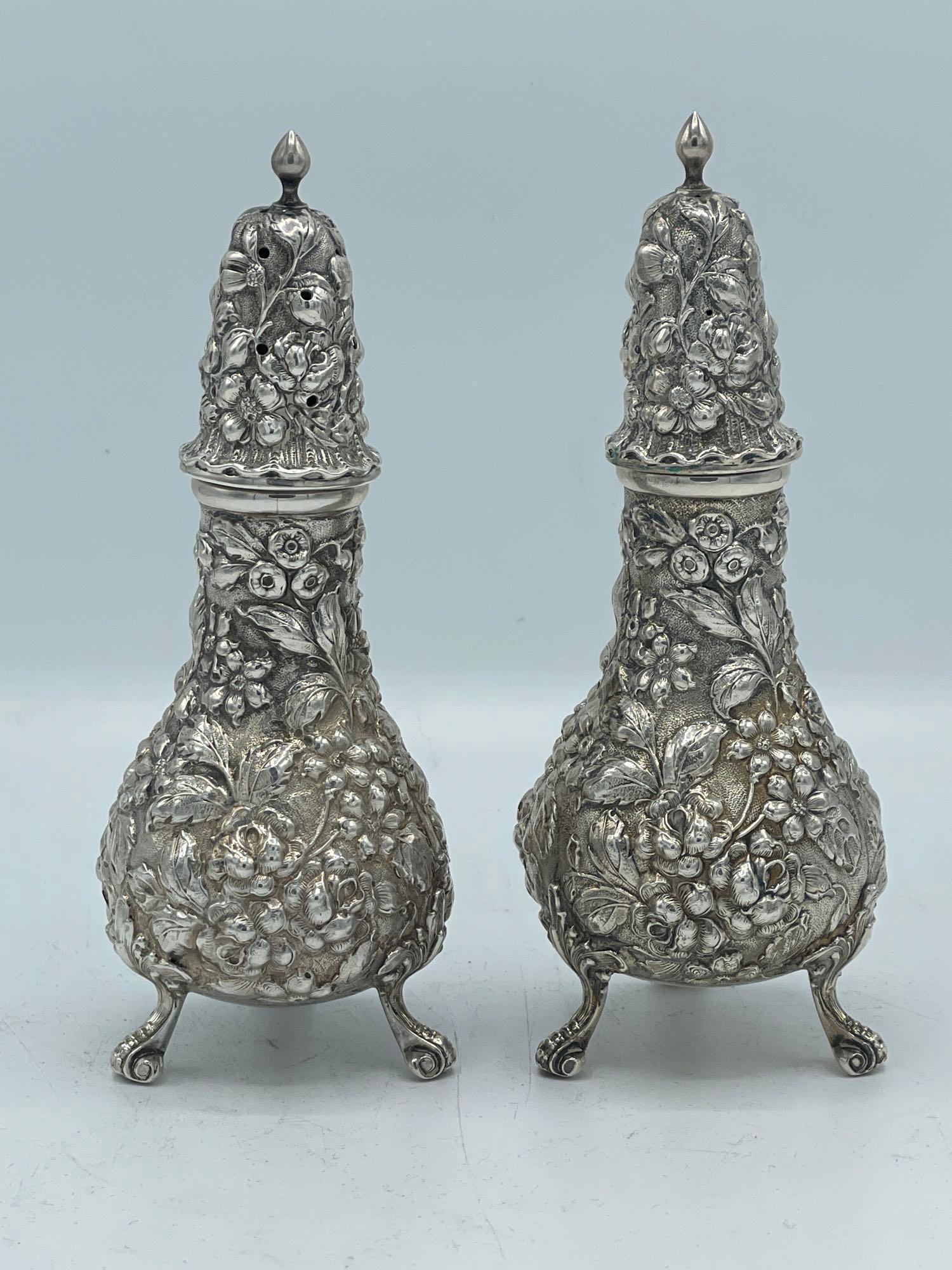 Pair of Repousse Silver Salt and Pepper Shakers (1 of 4)