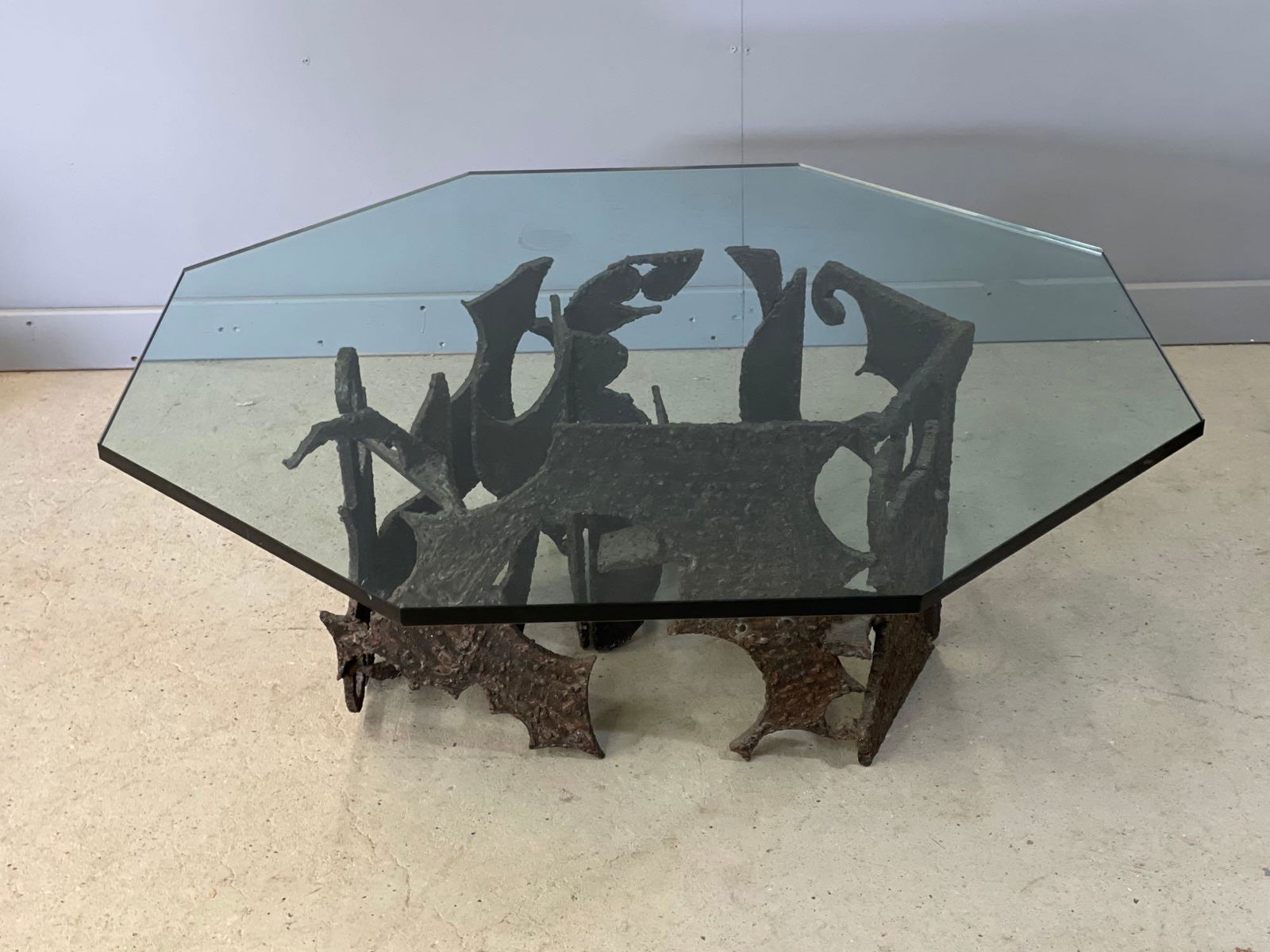 Brutalist Glass Top Cocktail Table (1 of 5)
