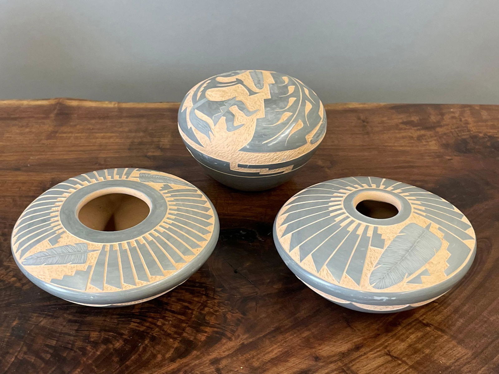 Three Jemez Sgrafitto Pottery Jars (1 of 4)