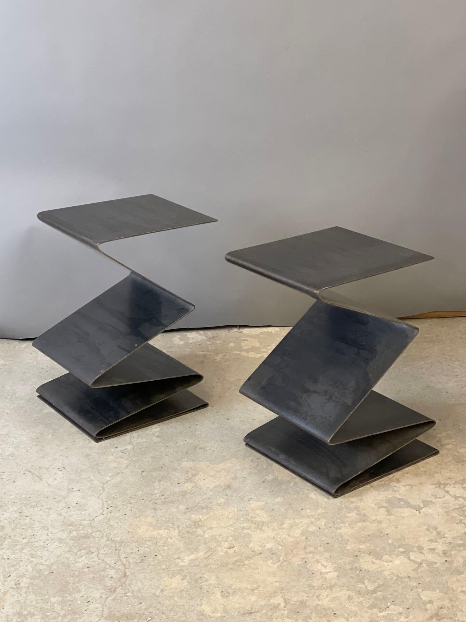 Pair of Modernist Zig-Zag Steel End Tables (1 of 5)