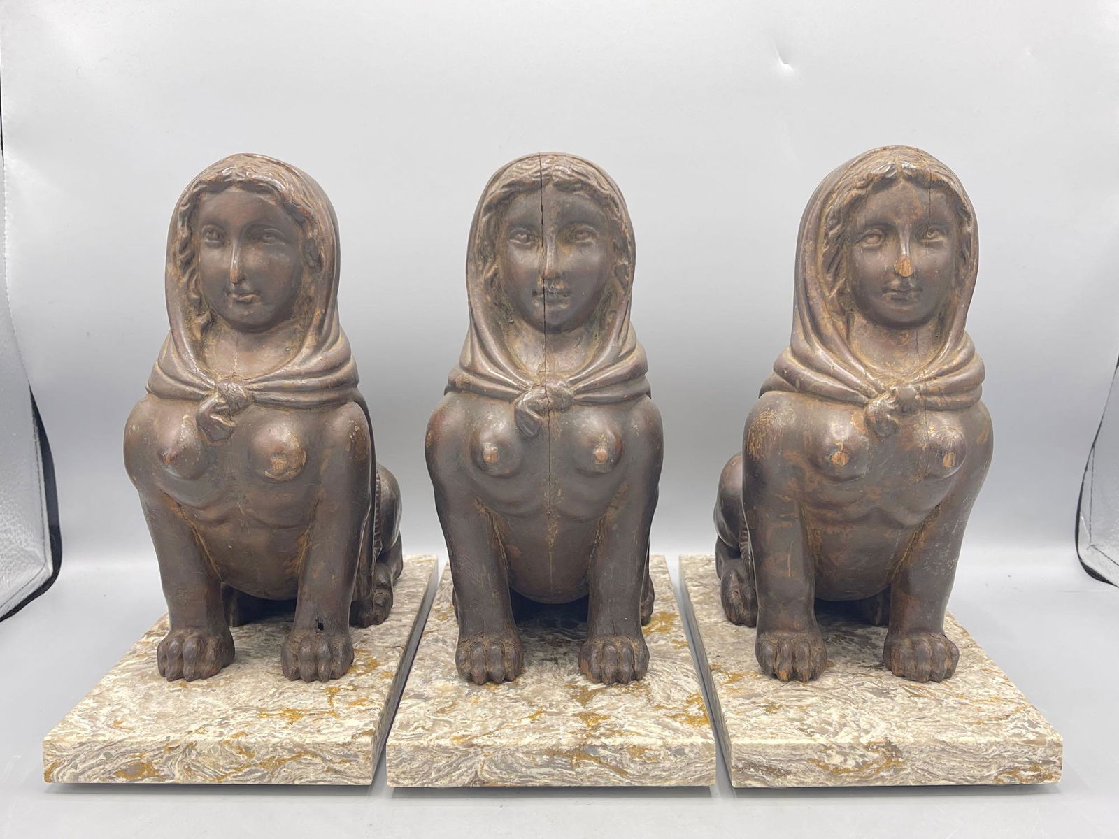 Three Wood Female Sphinx Figures (1 of 12)