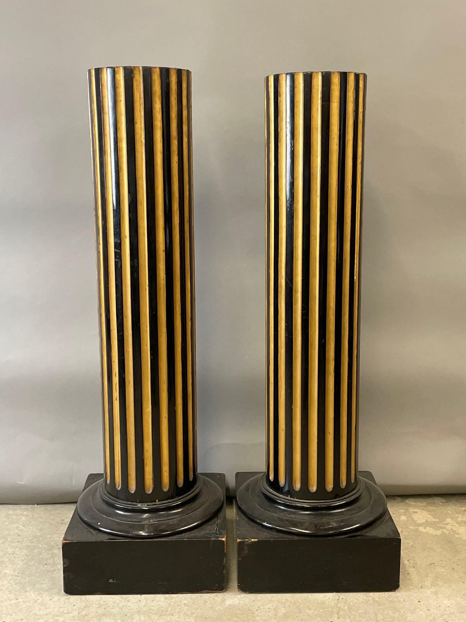 Pair of Ebonized and Gilt Fluted Pedestals (1 of 5)