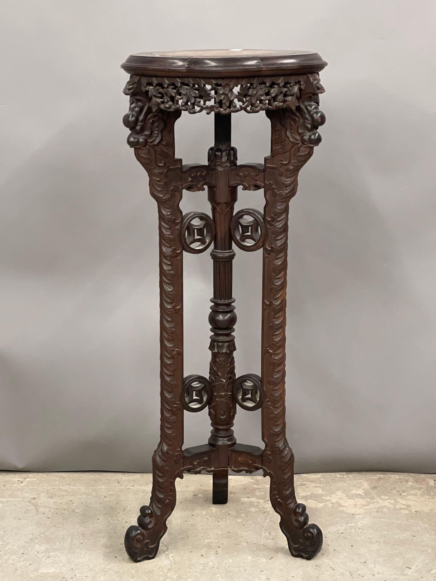Chinese Marble Inset Hardwood Plant Stand (1 of 6)