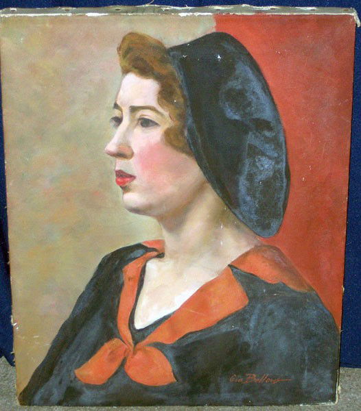 Geo. Bellows (Attrib.). Oil/canvas;: Attributed to George Wesley Bellows, 1882-1925. Oil/canvas; Portrait of woman. 18" x 14".