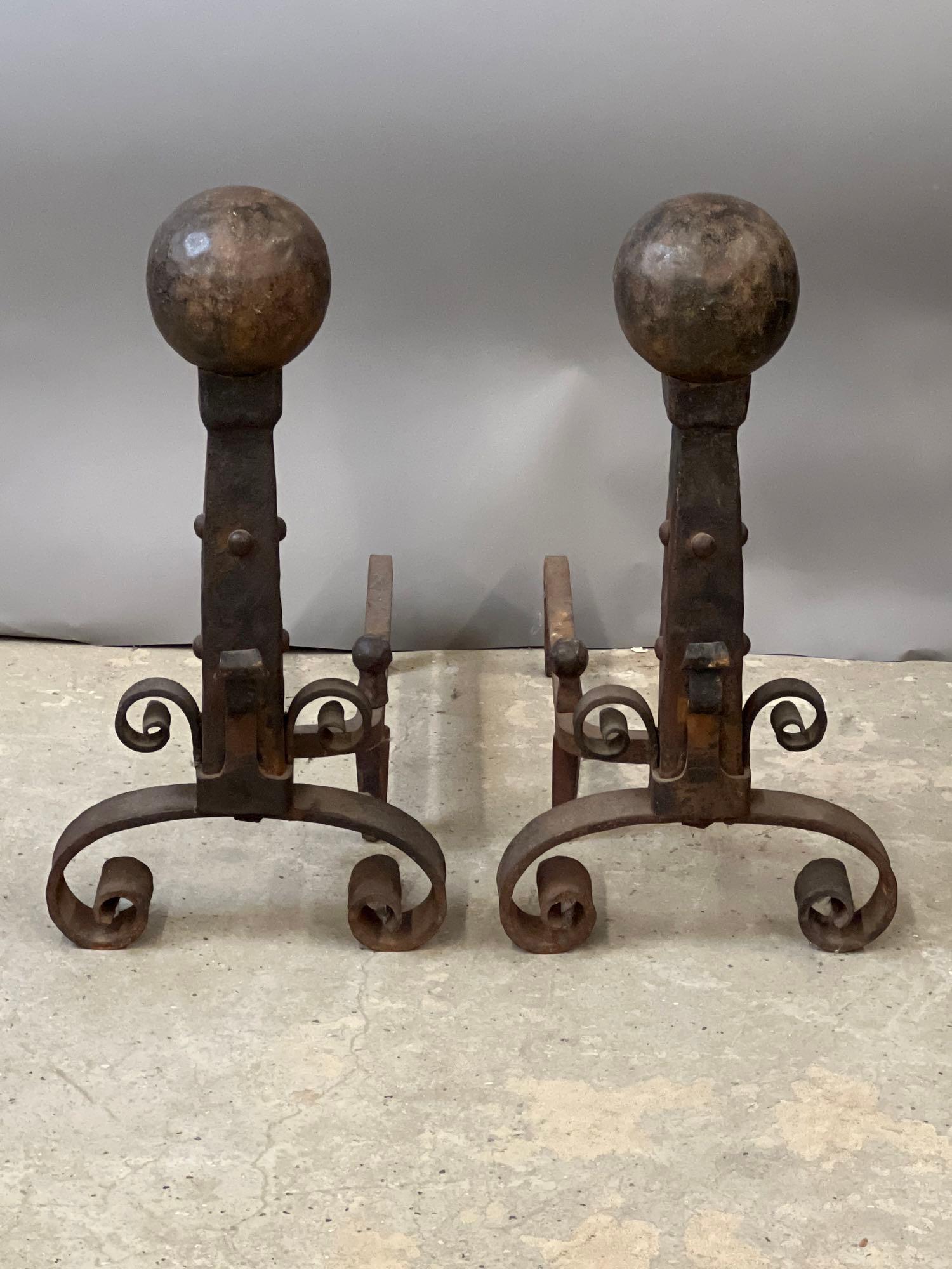 Pair of Large Wrought Iron Andirons (1 of 5)