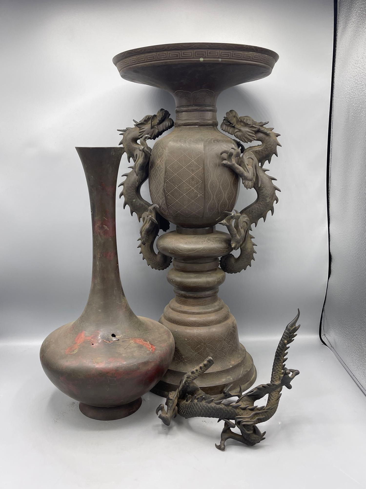 Japanese Bronze Dragon Ewer with Stand (1 of 8)