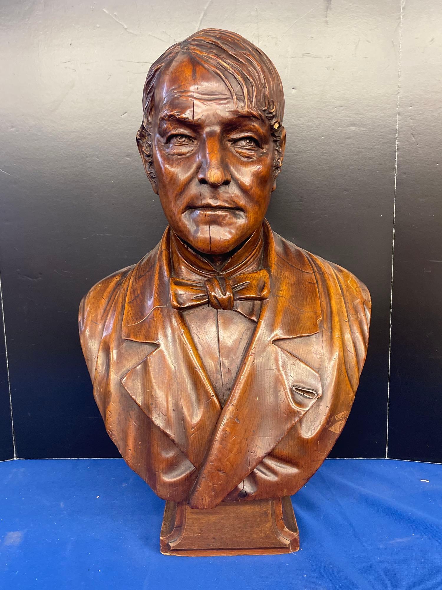 Large Carved Wood Bust of a Man (1 of 6)