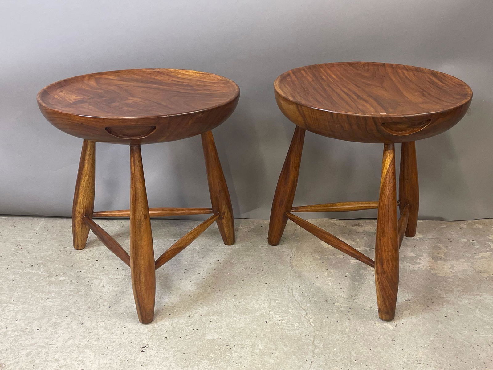 Pair of Modernist Walnut Tripod Stools (1 of 4)