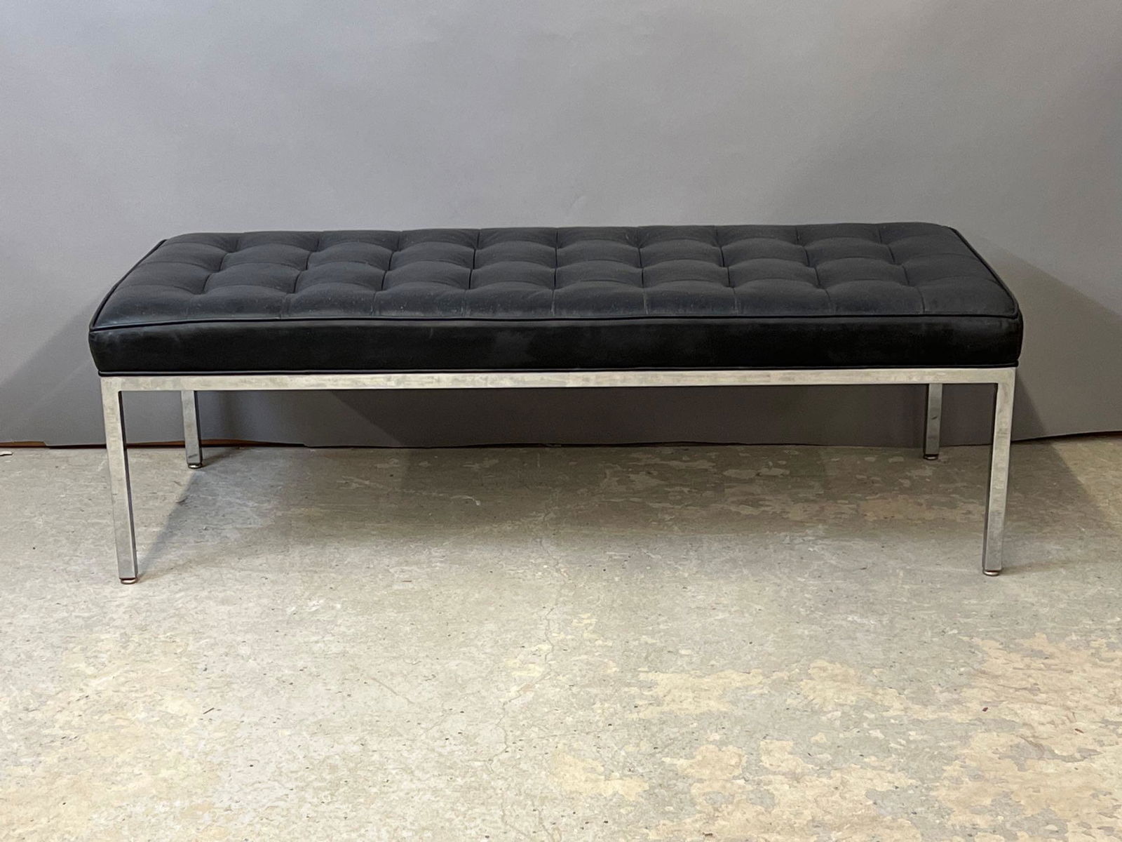 Vintage Black Vinyl Upholstered Bench (1 of 4)