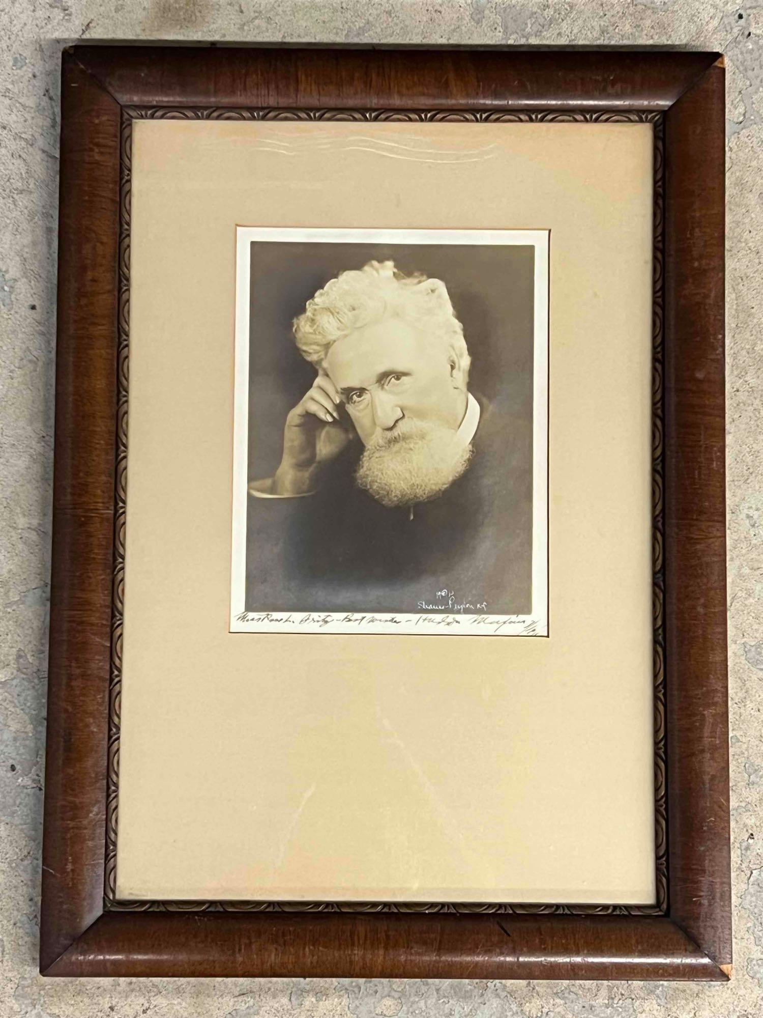 Hiram Maxim Autographed Photograph: A Hiram Maxim autographed and inscribed silver gelatin portrait photograph, dated. 7/19/16. Framed under glass. Hiram Stevens Maxim (1840-1916), was an American-born British inventor, creator of the f