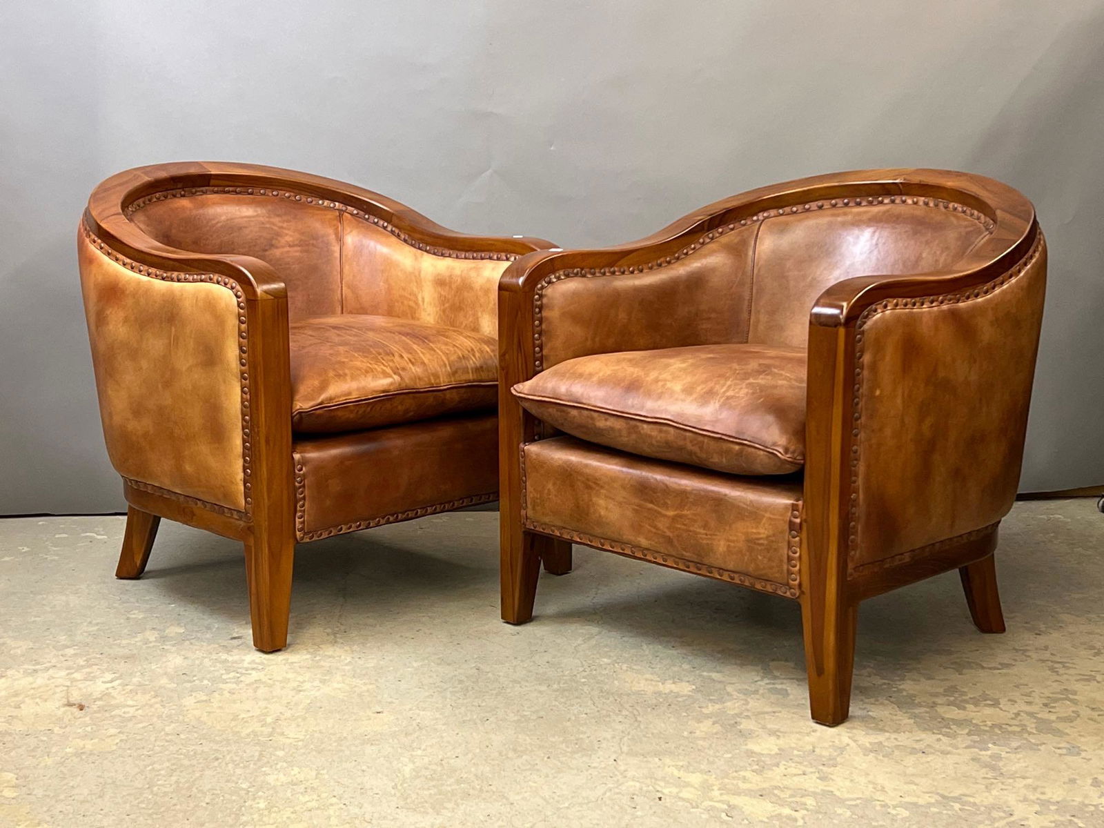 Pair of Decorator Leather and Teak Club Chairs (1 of 5)