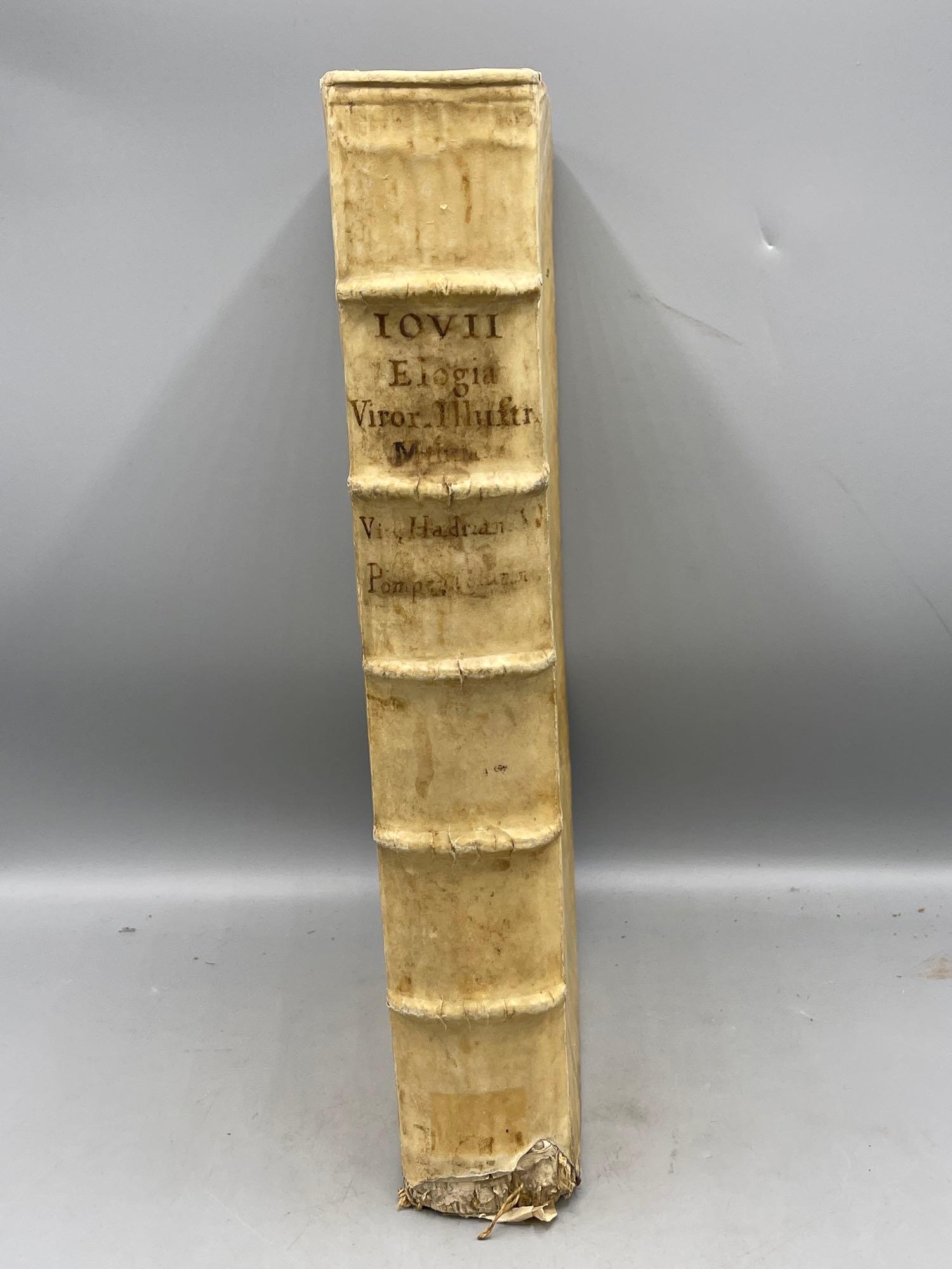 16th Century Book: Jovius Paulus: Jovius (Giovio) Paulus. De Vita x libri quatom. Hadriani Sexti Pont. Max. Et Pompeii Columnae cardinalis vitae, ab eodem Iovio conscriptae. Florence: Torrentino, 1551. 13 in tall x 9-1/2 in wide.