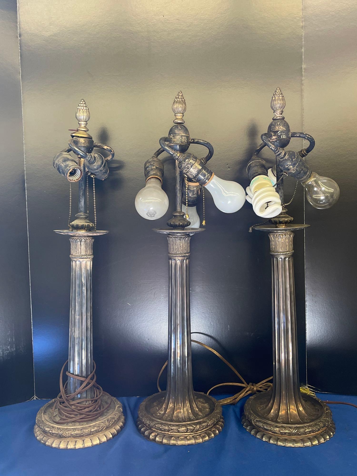 Three Silver Plated Column-form Table Lamps (1 of 5)
