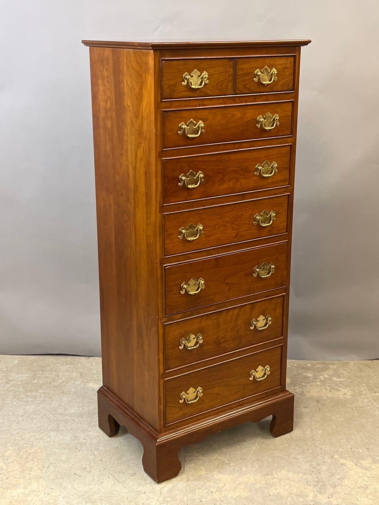 Stickley Cherry Lingerie Chest: A Stickley cherry lingerie chest of seven drawers. 52-1/2in tall x 22in wide x 16-1/2in deep.