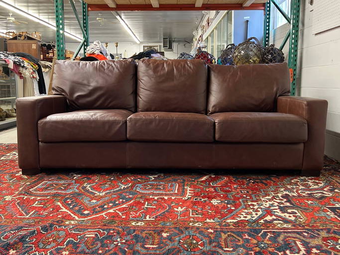 Pottery Barn Brown Leather Sofa Oct 28, 2022 Briggs Auction, Inc. in PA