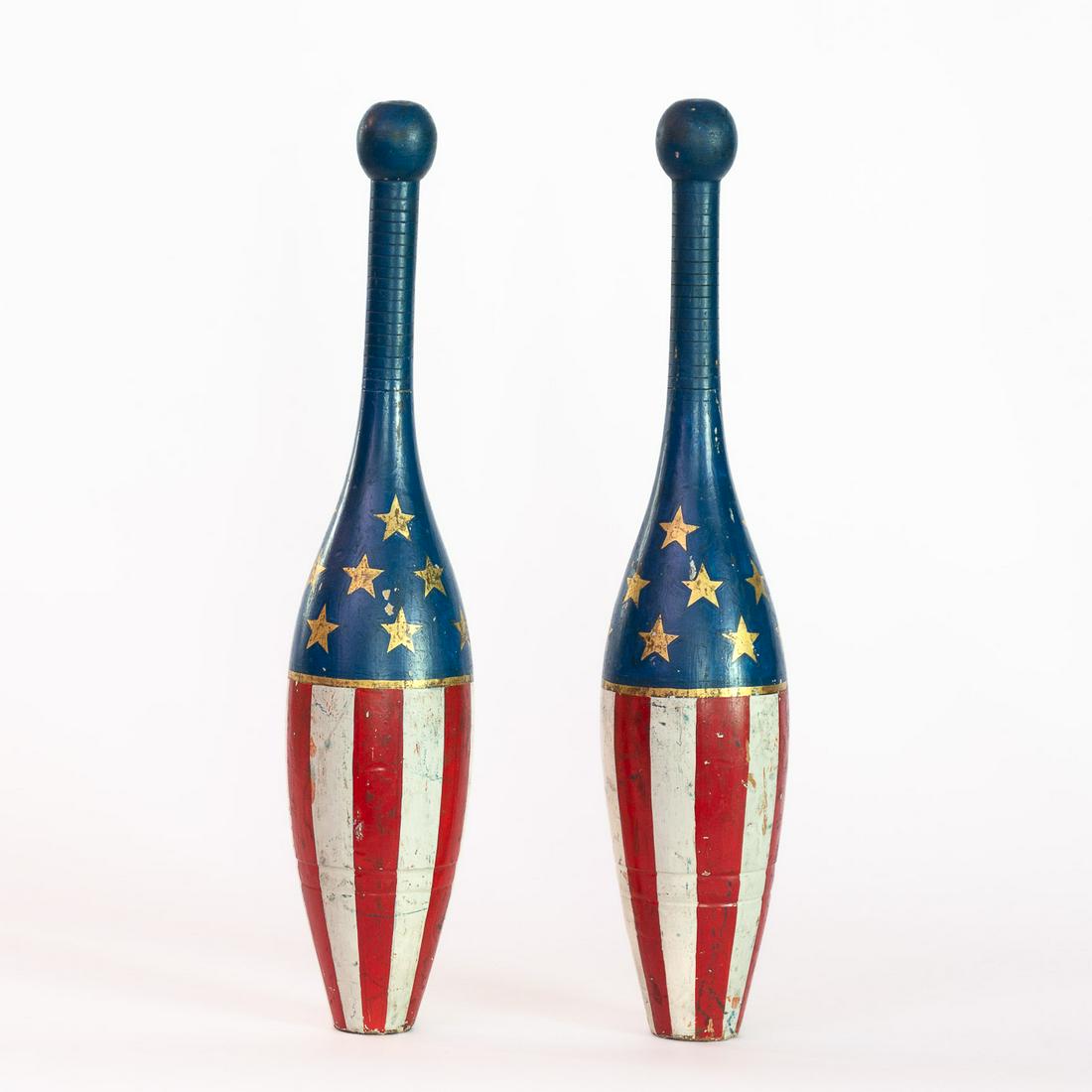 Pr. Patriotic American Flag Folk Art Indian Clubs (1 of 3)