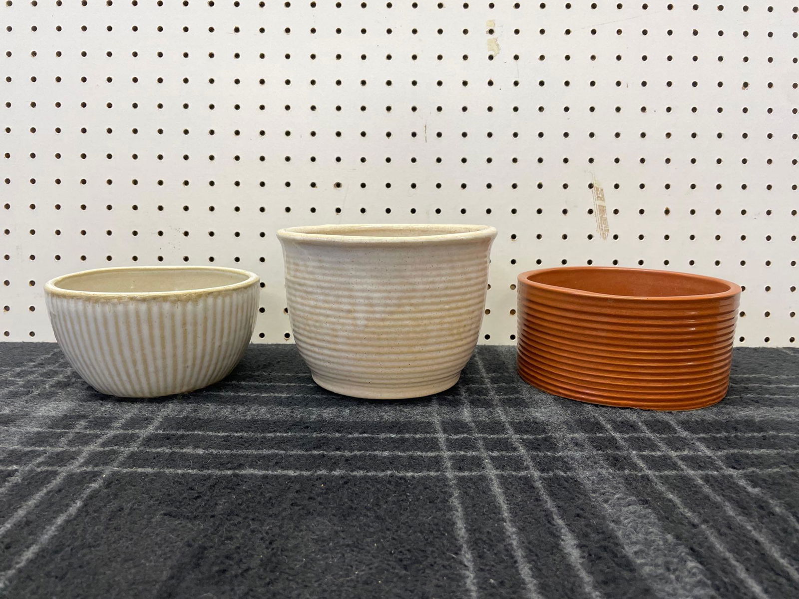 Three Zanesville Stoneage Modern Homespun Planters (1 of 12)