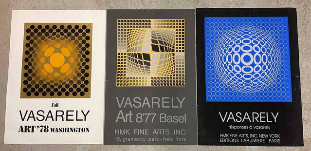 Three Vasarely Gallery Posters: Victor Vasarely (Hungarian/French, 1906-1997). A grouping of three gallery posters to include an Editions George Fall poster dated '78, printed by Silium Paris; an HMK Fine Arts Inc. poster dated '77,