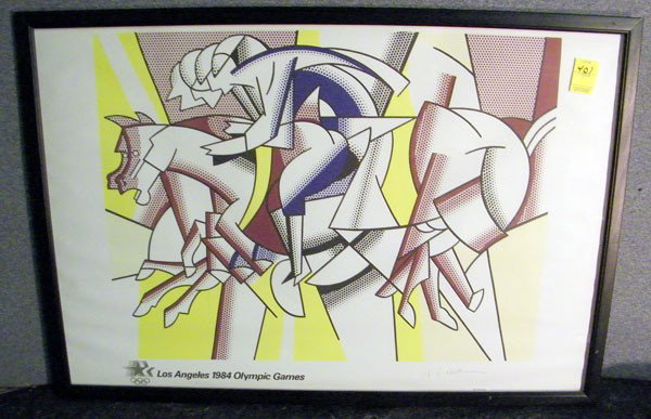 Roy Lichtenstein. Poster: Roy Lichtenstein Poster of the Los Angeles 1984 Olympic Games, Pencil Signed "Roy Lichtenstein" Limited Edition of 750 with Certificate of Authenticity 35 1/2" wide x 23 1/2 " high.