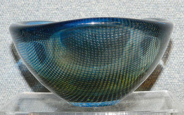 Orrefors Art Glass Bowl: Orrefors Art Glass Bowl with geometric design, signed "Orrefors", 3" high, 6" diameter