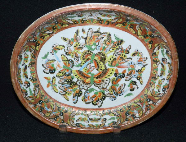 Chinese Export Dish: "1000 Butterflies" Oval Dish 11 1/2" long x 9 1/4" wide x 2" deep