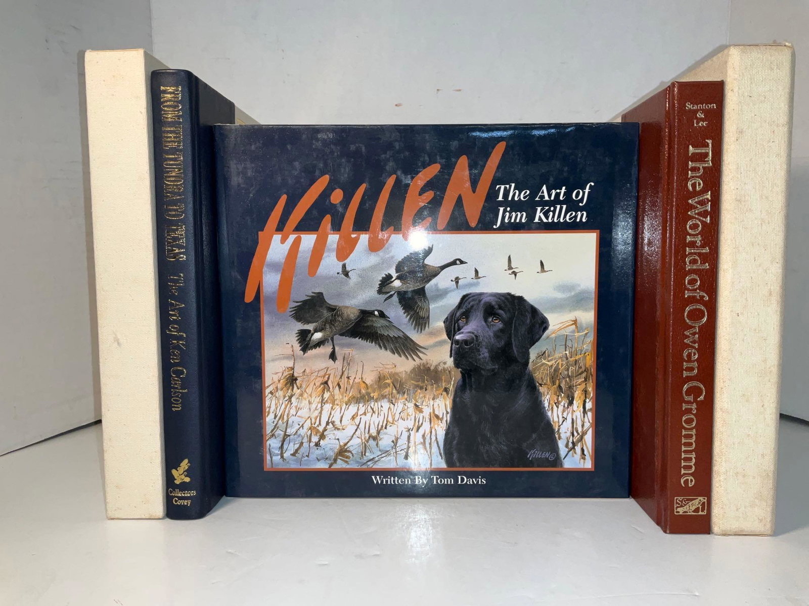 3 Sporting Art Books: To include The World of Owen Gromme, 1983, limited first edition, signed by Owen Gromme, numbered 2071 of 2500, 1/2 leather bound with original slipcase, 11.5in x 13.5in; From the Tundra to Texas, The