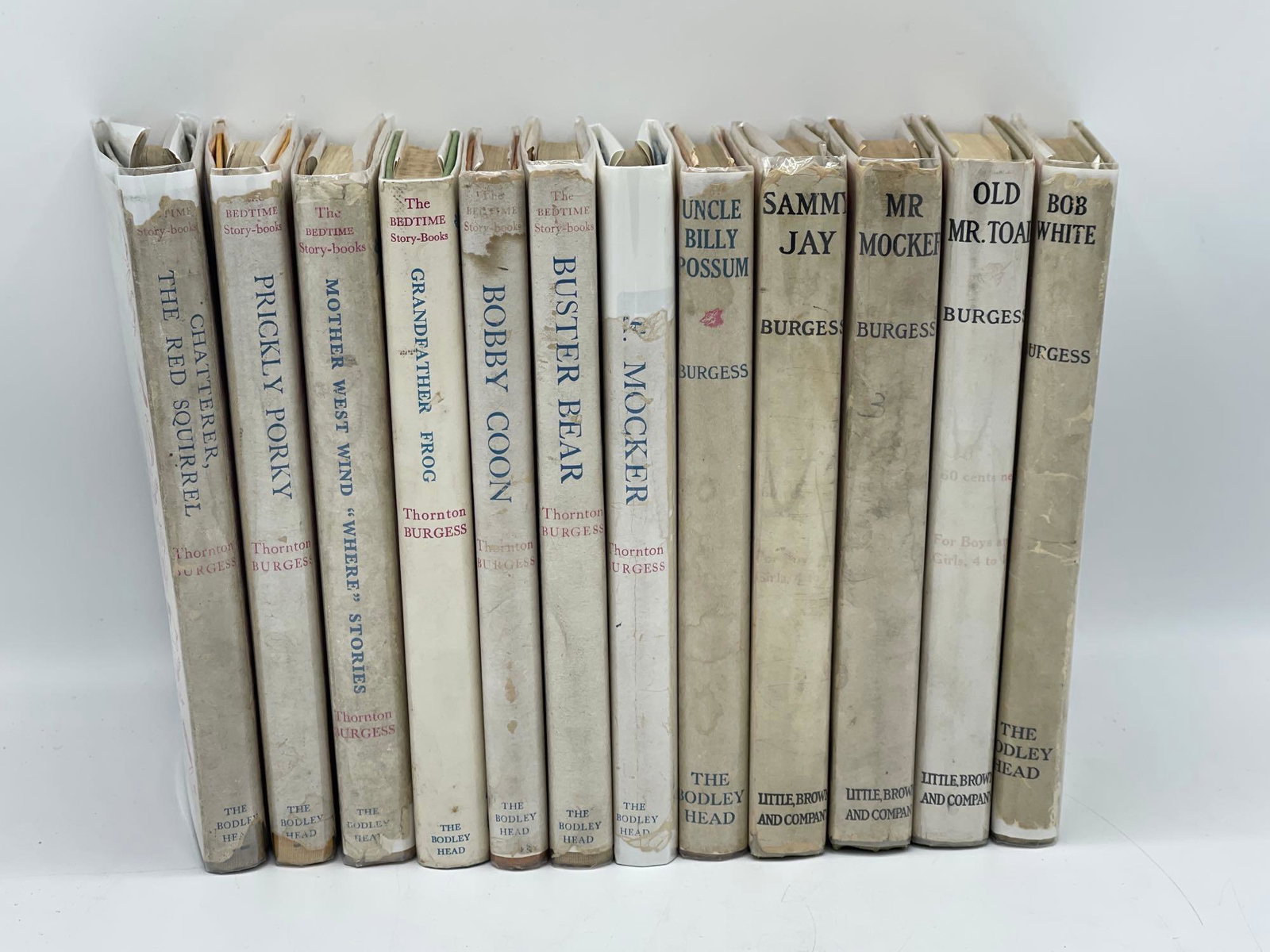 12 Burgess/Cady Peter Rabbit Books: Twelve Peter Rabbit books by Thornton Burgess with illustrations by Harrison Cady, featuring three publications by Little Brown & Company: Sammy Jay, Old Mr. Toad, and Mr. Mocker; and nine publication