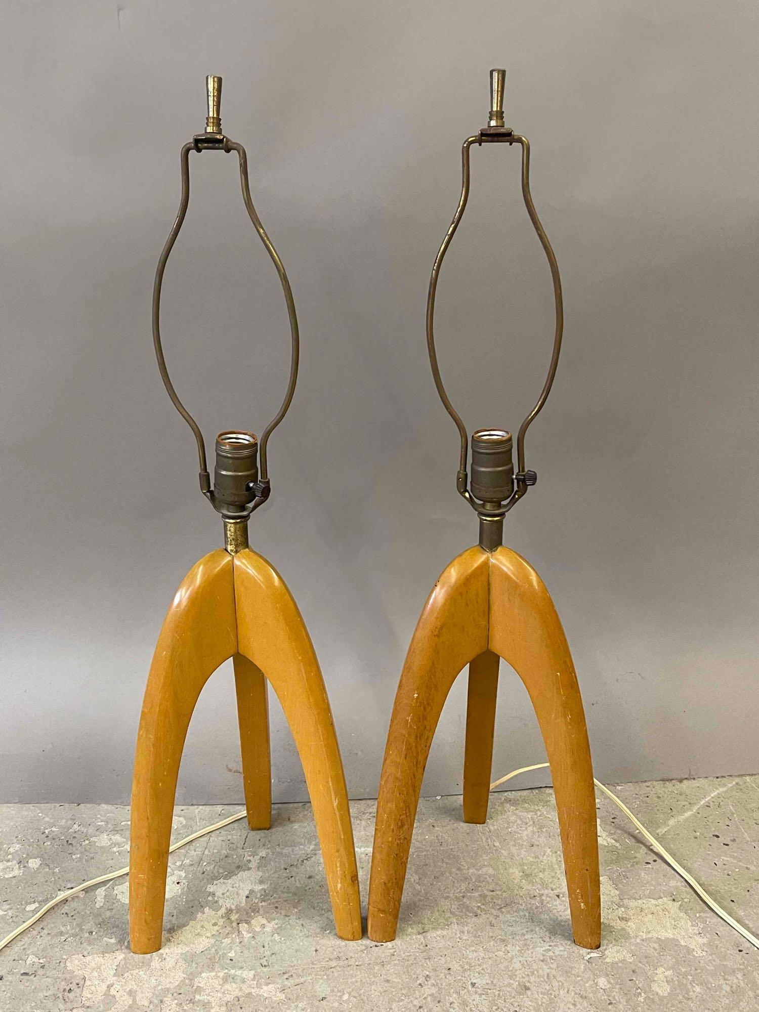 Pair of Heywood Wakefield Wood Lamps (1 of 4)