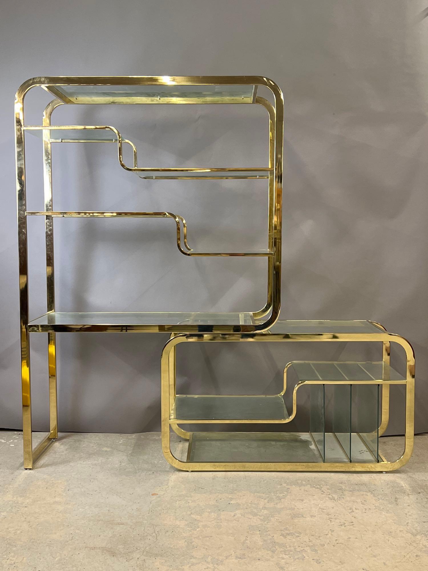Baughman-style Expandable Brass and Glass Etagere (1 of 6)