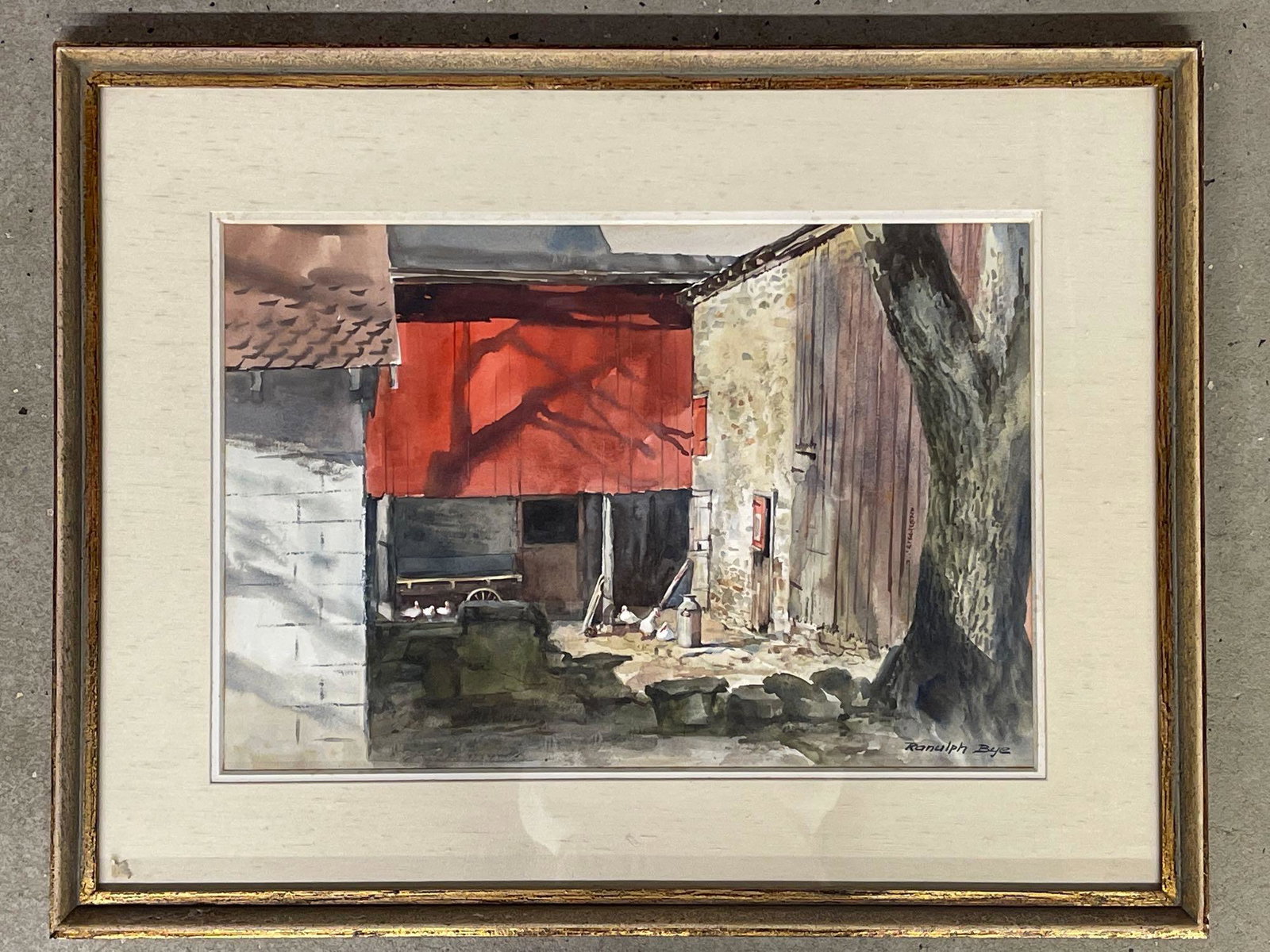 Ranulph Bye. Watercolor/Paper, Winter Solitude: Ranulph Bye (American, 1916-2003). A watercolor on paper titled "Winter Solitude on Farbotnik farm, December 11, 1977". Titled and dated en verso. Signed "Ranulph Bye" lower right. Mat opening: 14in x