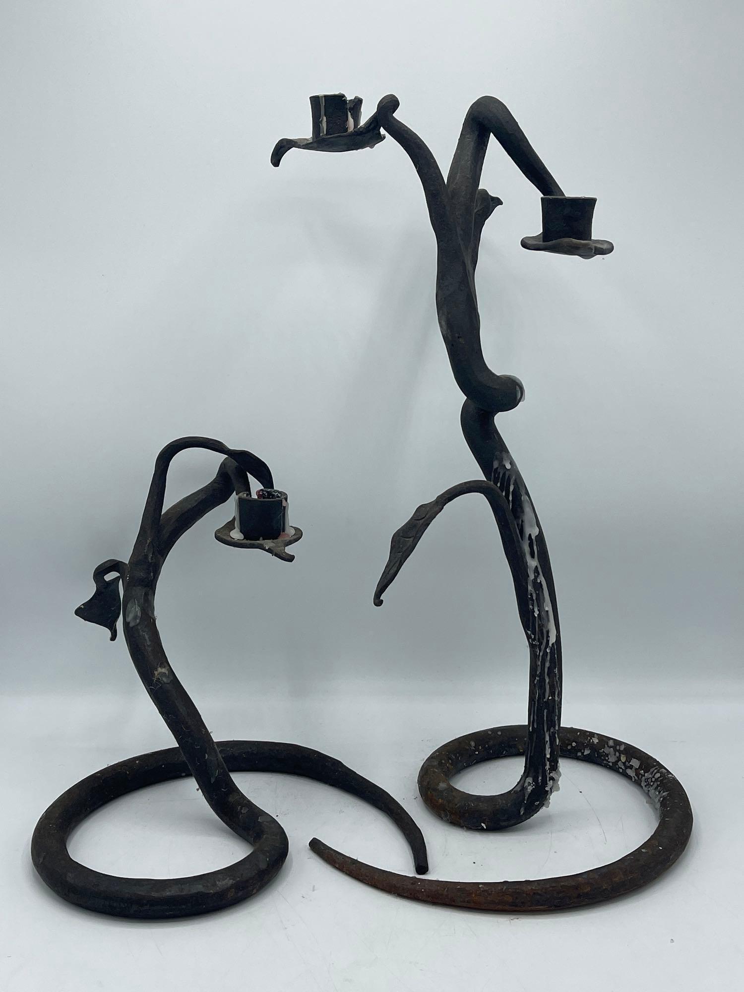 Pair of Signed Iron Serpentine Candlesticks (1 of 6)