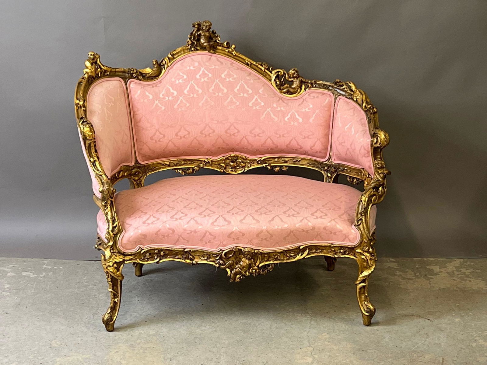 Louis XV-style Figural Giltwood Settee (1 of 5)