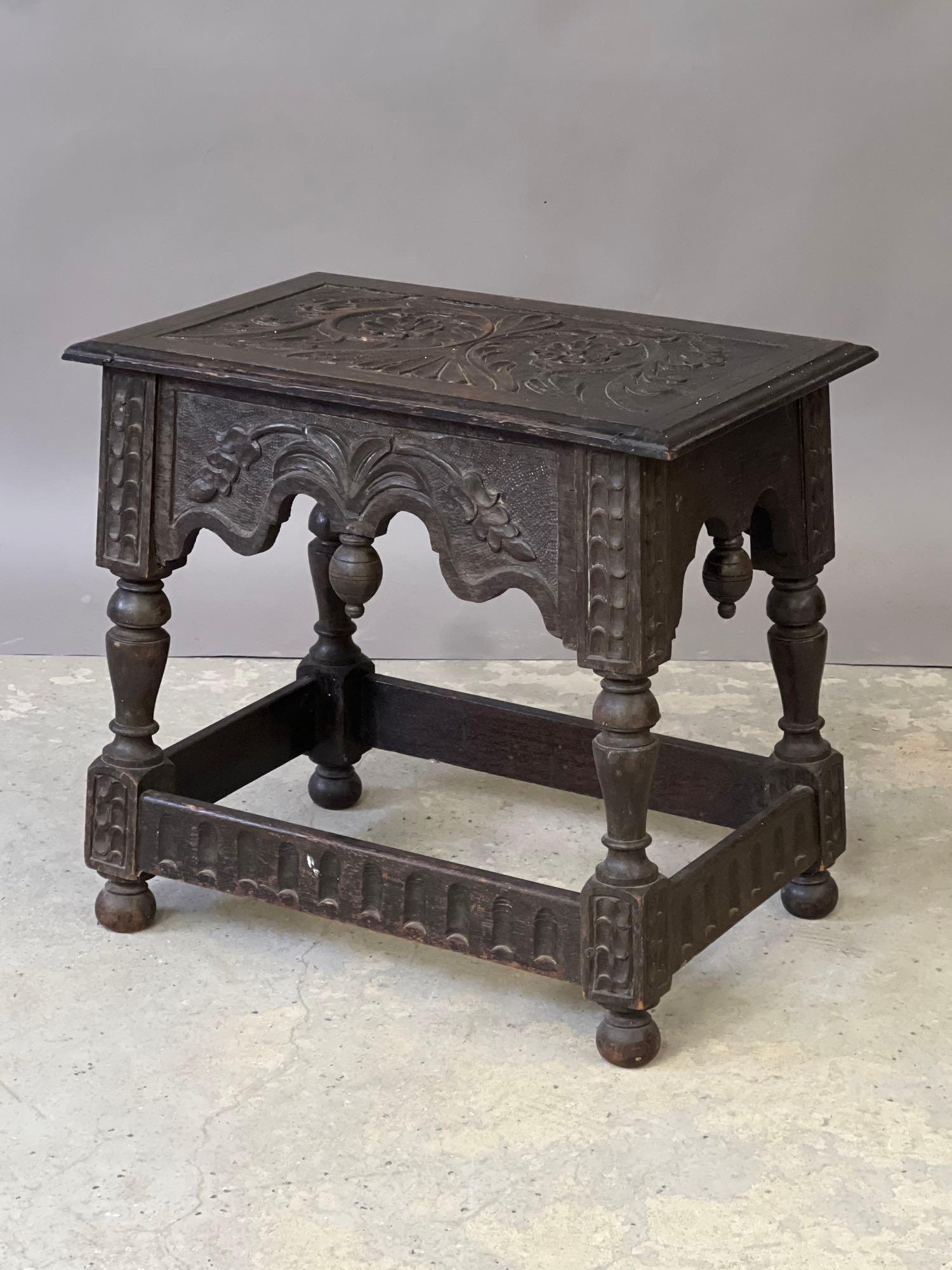 Jacobean-style Carved Oak Stool (1 of 4)