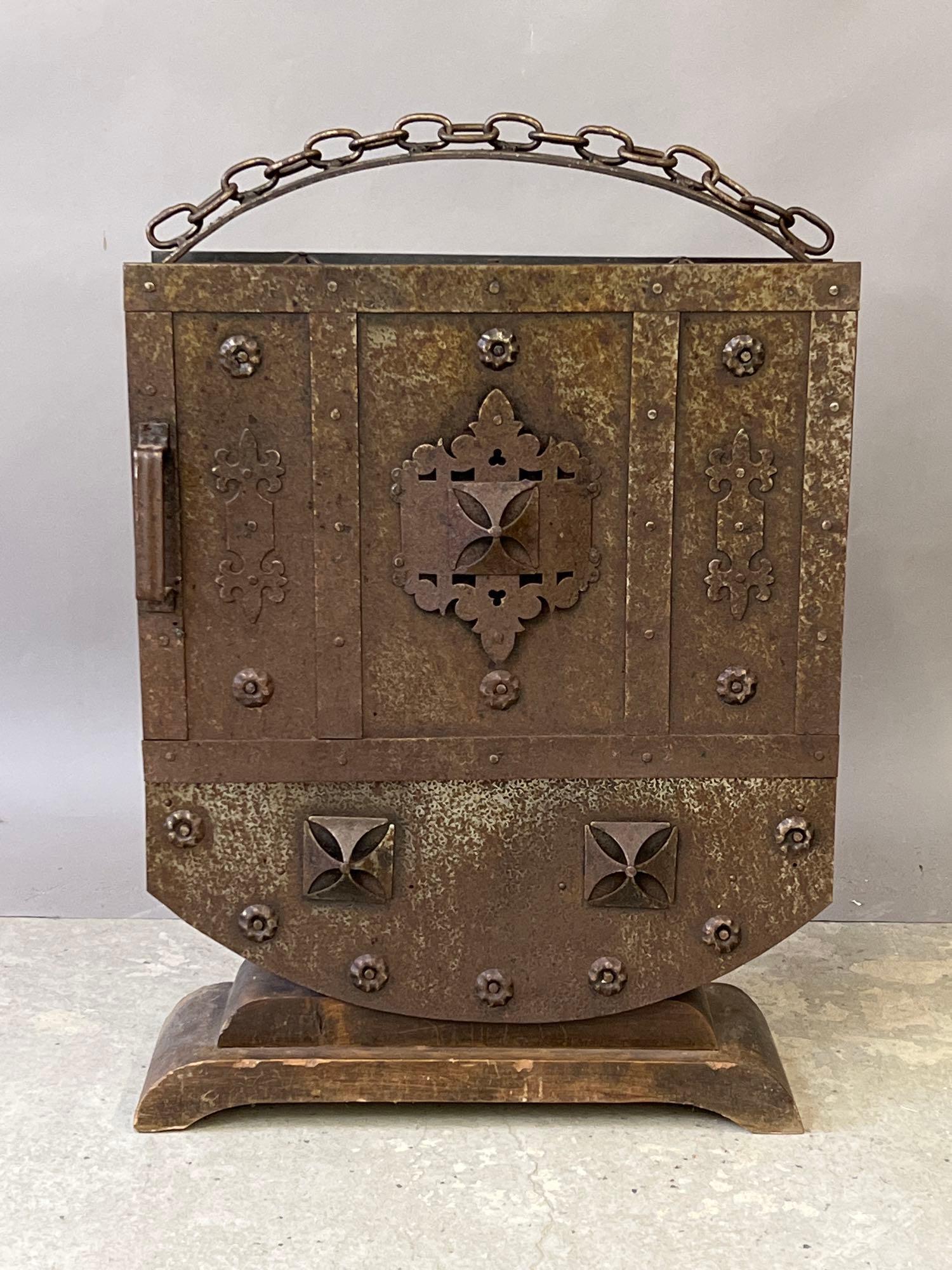 Medieval-style Iron and Wood Locking Cabinet (1 of 3)