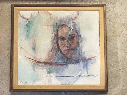 Elizabeth Osborne. Oil/Canvas, Zoe: Elizabeth Osborne (American, b. 1936). An abstract oil on canvas portrait titled "Zoe". Signed Osborne lower left and inscribed en verso. Canvas: 19-1/2in x 21-1/2in. Frame: 23in x 25in. | Local and N