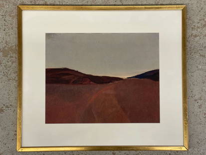 Elizabeth Osborne. Oil/Paper, Landscape: Elizabeth Osborne (American, b. 1936). An oil on paper abstract landscape. Attributed en verso, and with Perakis gallery tag. In a gilt wood frame. Paper: 10-1/2in x 13in. Frame: 16-1/2in x 19-1/2in.