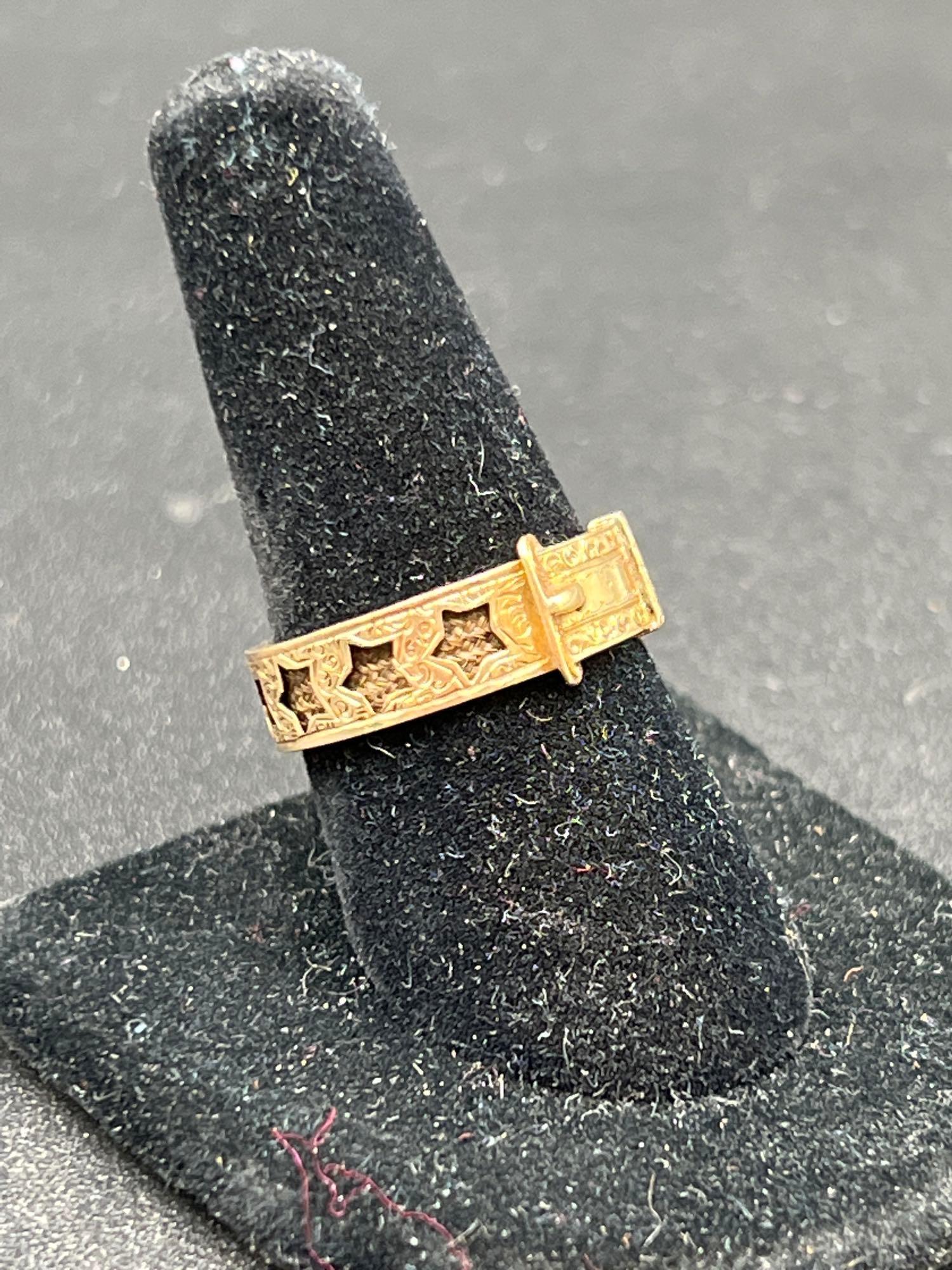 14K Victorian Mourning Hair and Buckle Ring (1 of 5)