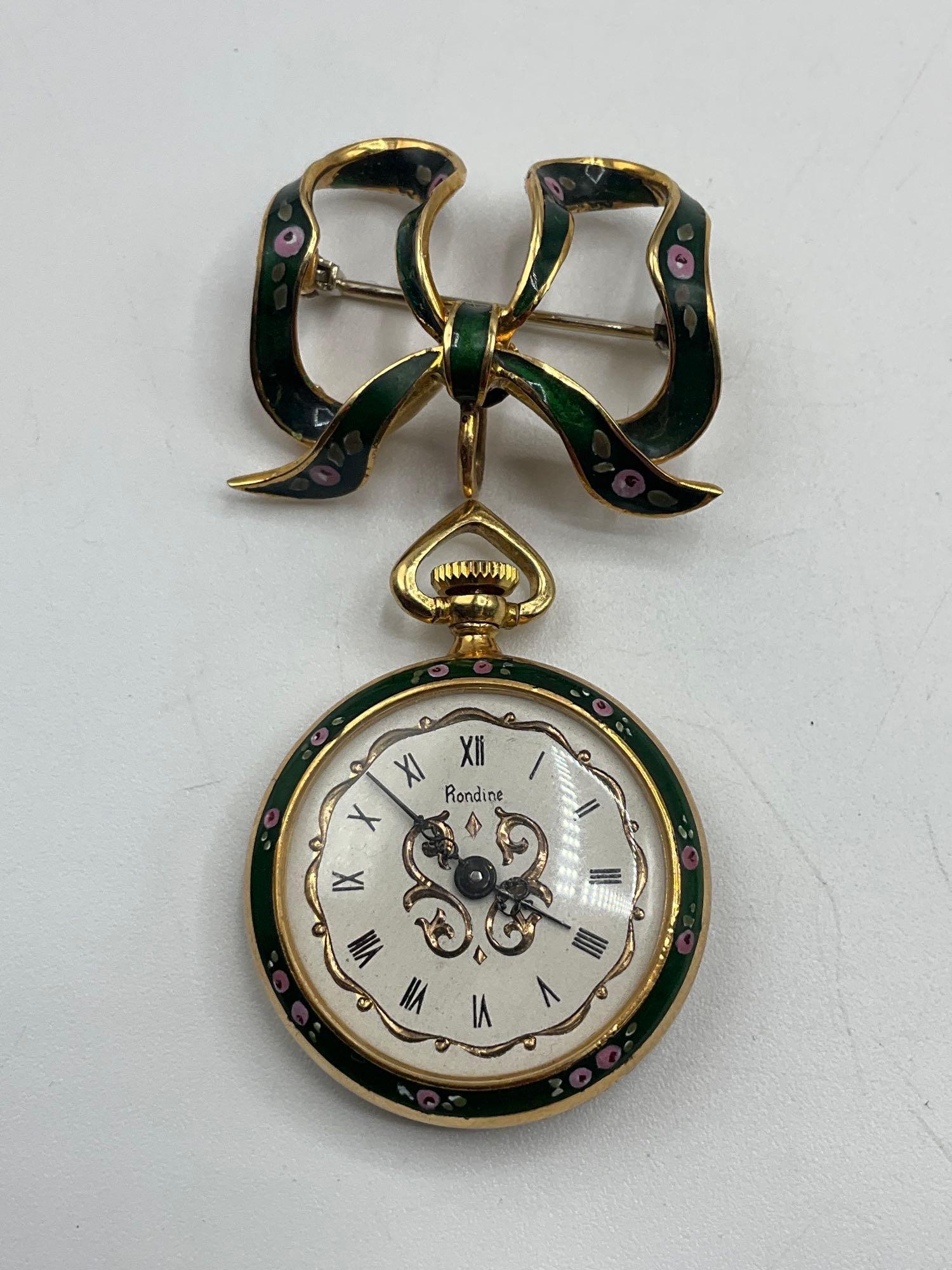 Ladies Rondine Pocket Watch with Bow Brooch (1 of 6)