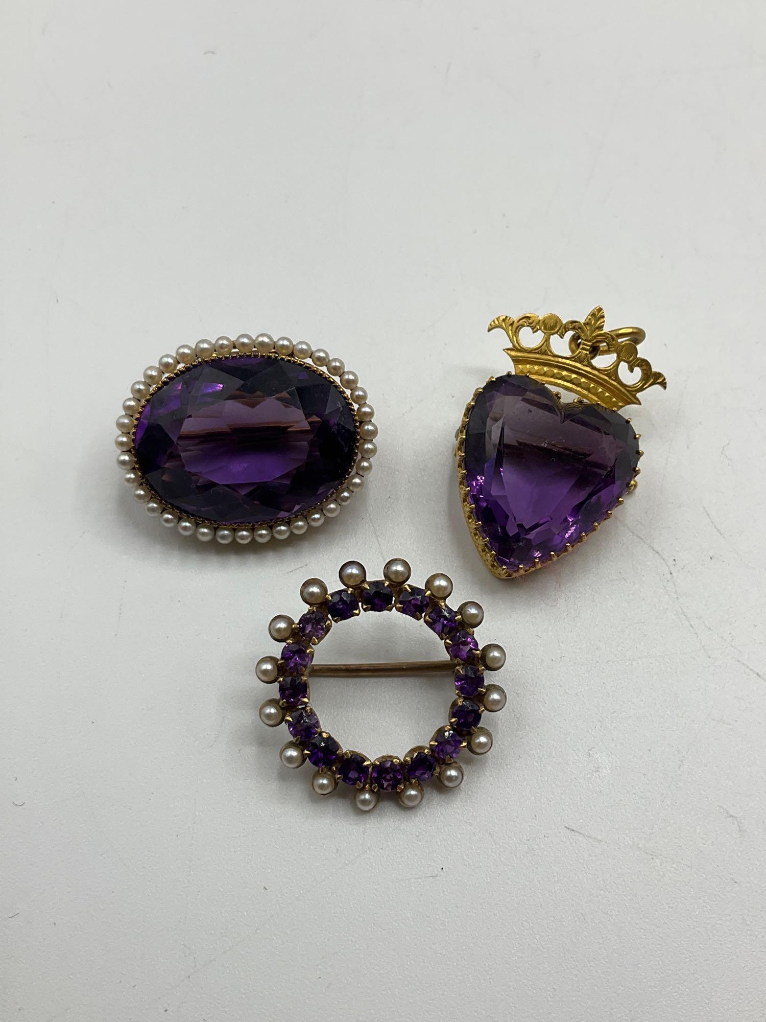 Amethyst Brooch and Pendant Trio (1 of 5)