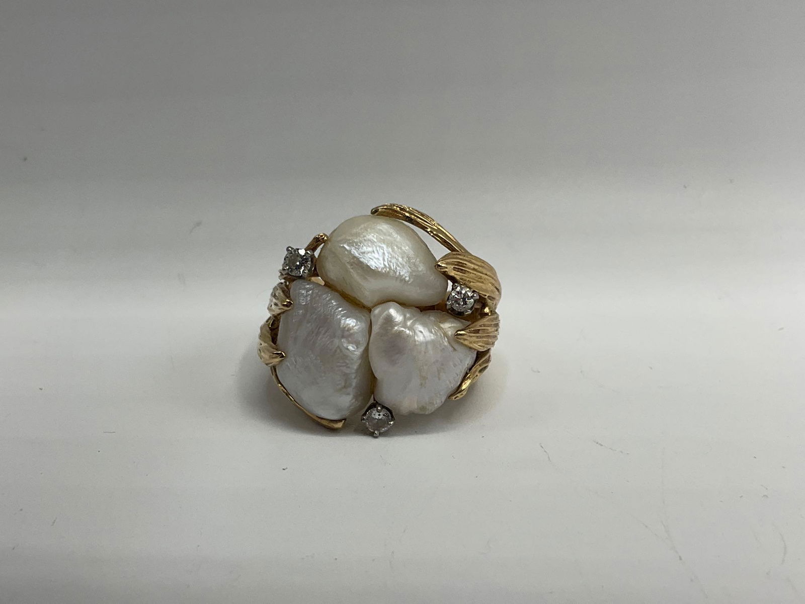 14K Baroque Pearl and Diamond Ring (1 of 8)
