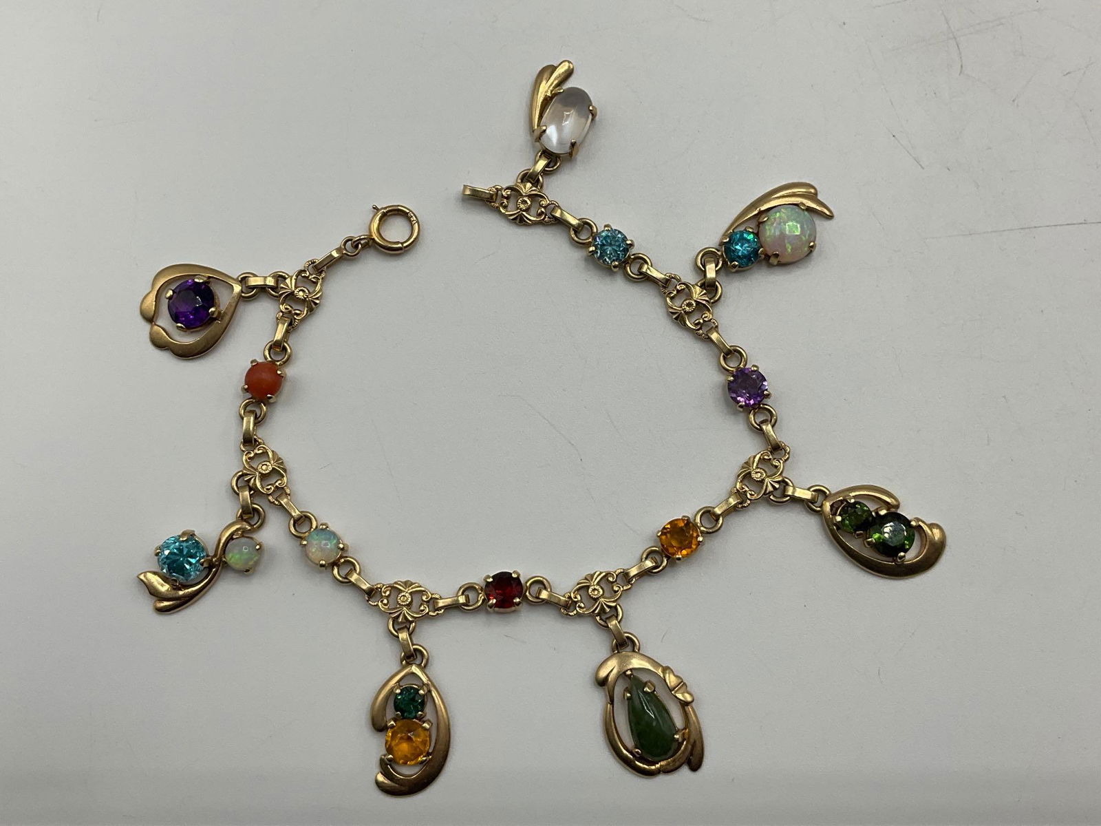 14K Yellow Gold Gemstone Charm Bracelet (1 of 5)