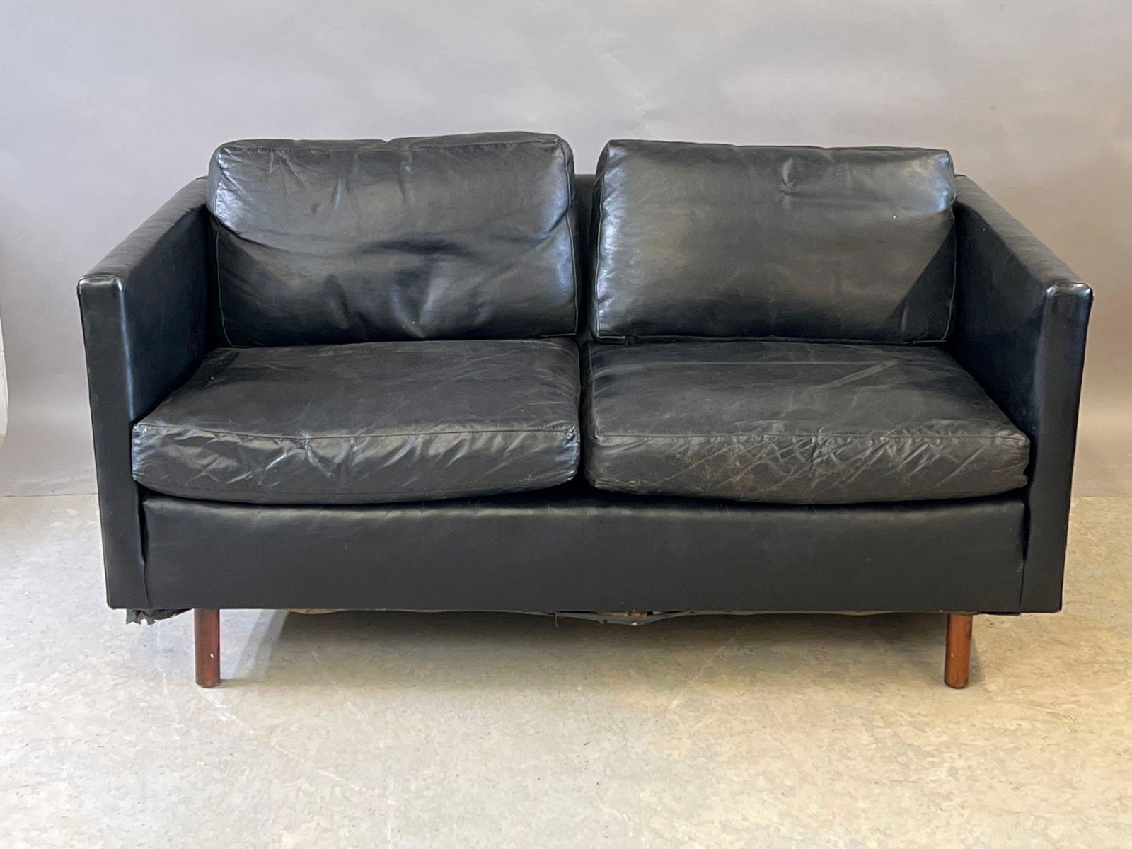 Midcentury Modern Black Leather Loveseat (1 of 5)
