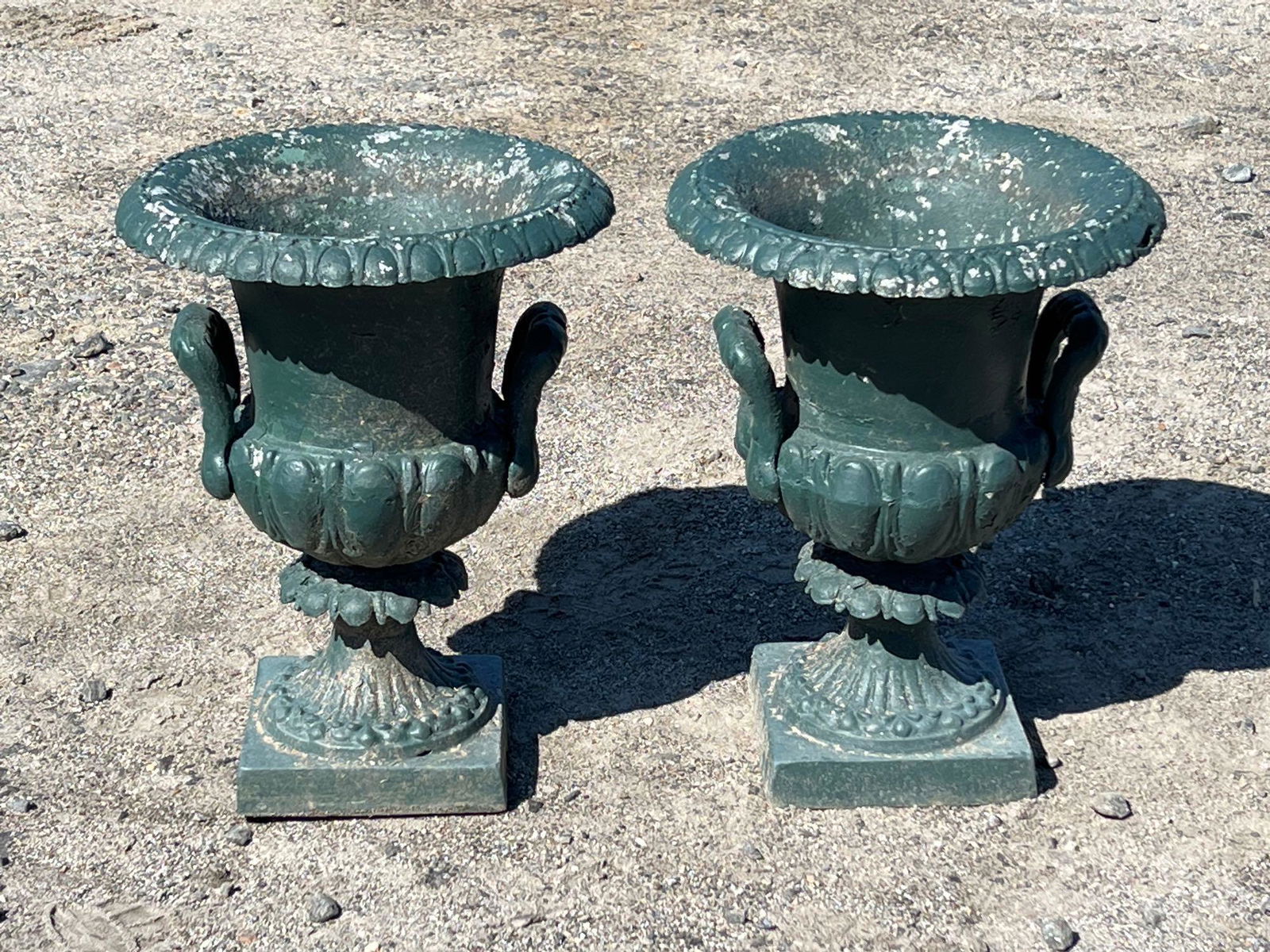 Pair of Cast Metal Garden Urns (1 of 2)