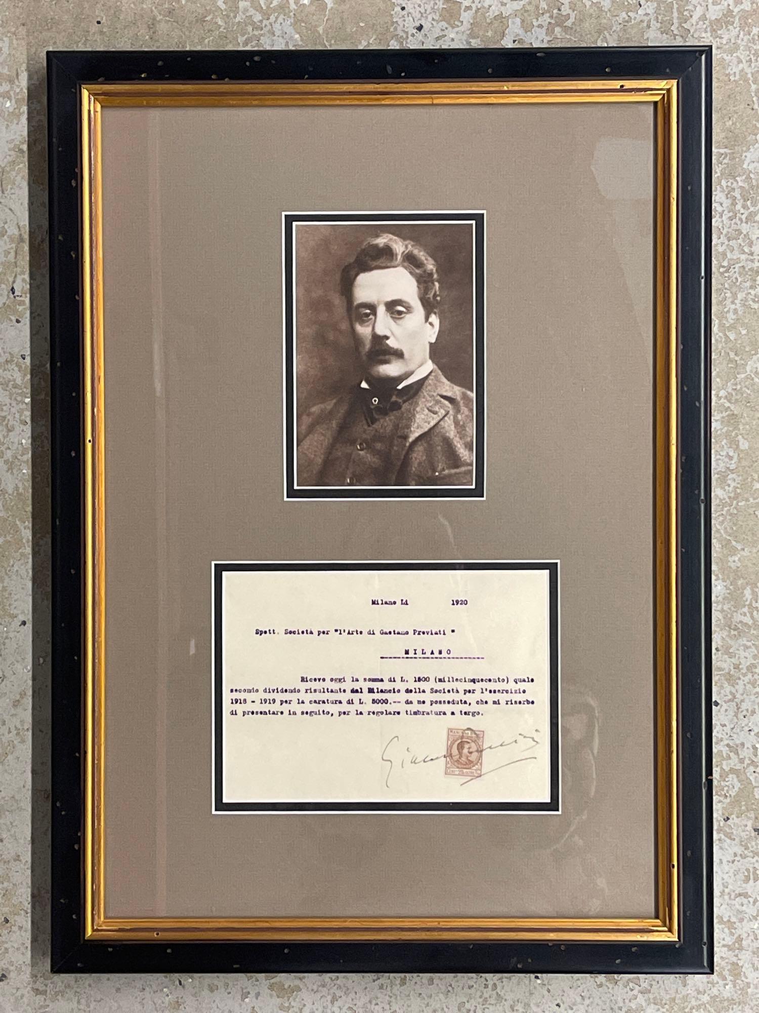 Gaetano Previati Autograph and Photograph: A framed Gaetano Previati photograph and accompanying pencil autograph, circa 1920. Autograph paper: 5-1/2in tall x 7-1/2in wide. Frame: 22in tall x 15-1/2in wide. | Local and NYC curbside delivery de