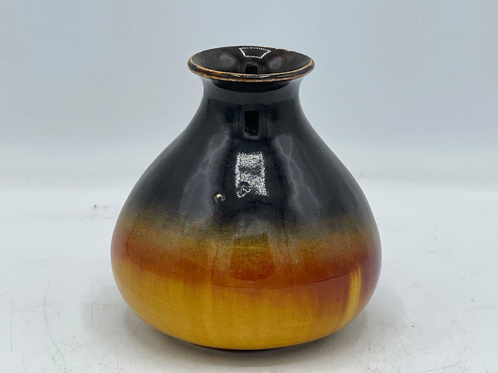 Teco Aventurine Cabinet Vase: A Teco cabinet vase with aventurine glaze, marked Teco on base. 4-1/2in tall. Provenance: Chestnut Hill Arts & Crafts private collection. Purchased at Rago in 2011. | Local and NYC curbside delivery d