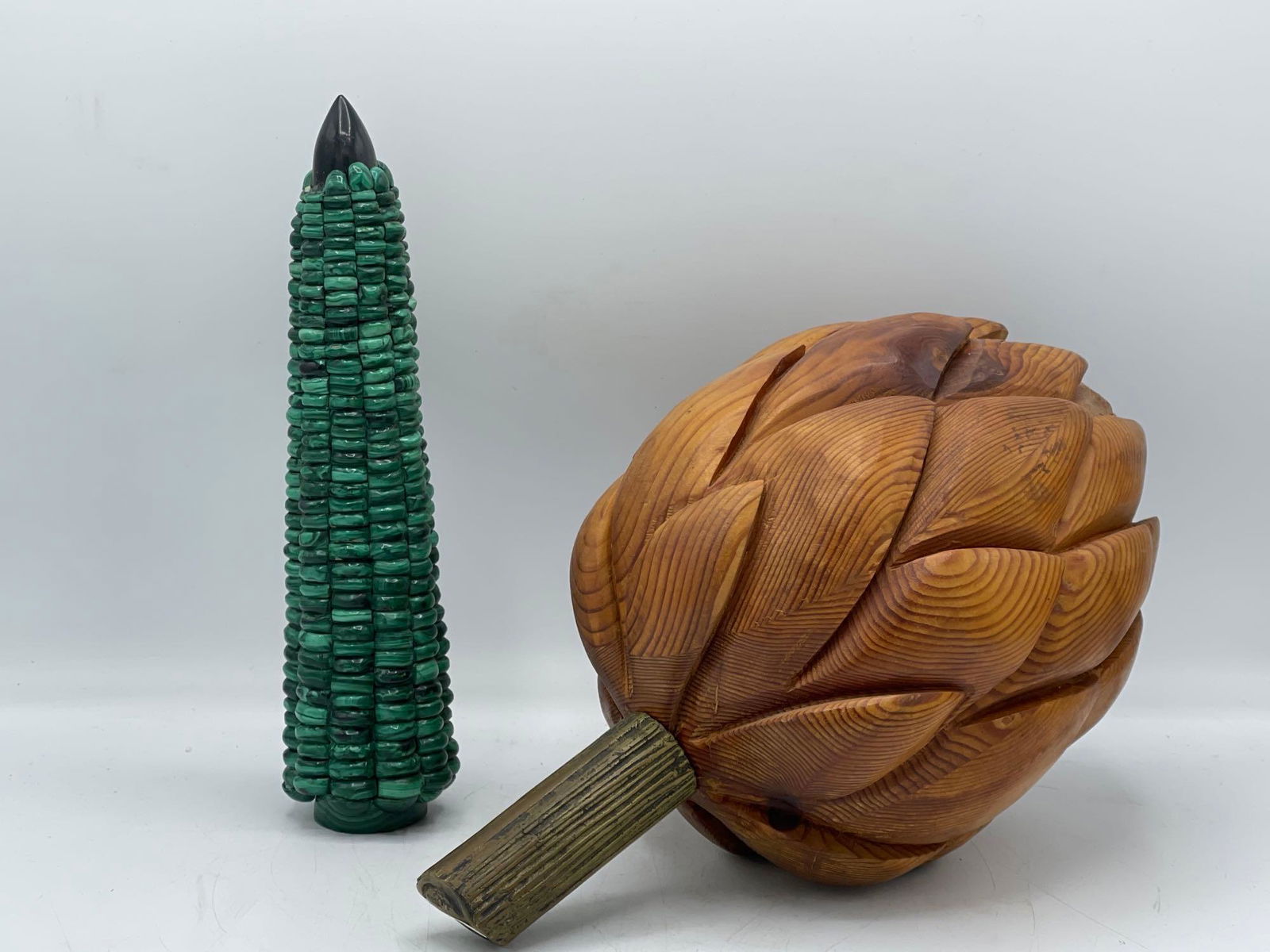 Two Pieces: Malachite Corn and Wood Artichoke (1 of 5)