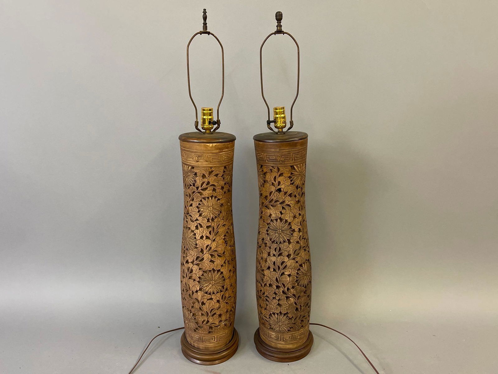 Pair of Midcentury Pierced Asian Ceramic Lamps (1 of 4)