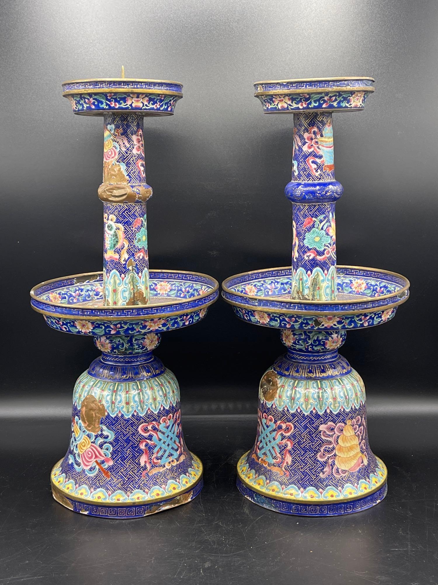 Pair of Chinese Cloisonné Candlesticks (1 of 9)