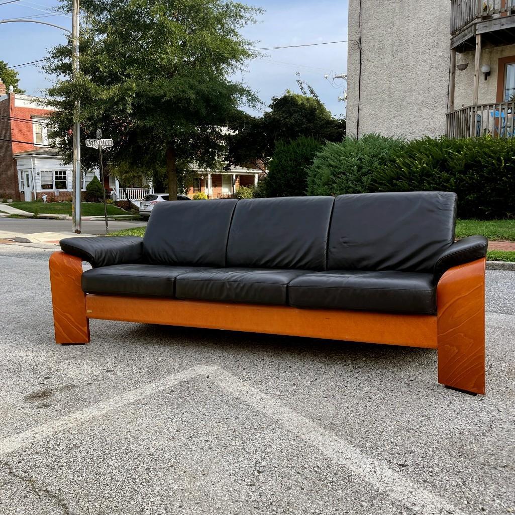 Ekornes Stressless Black Leather Modernist Sofa
